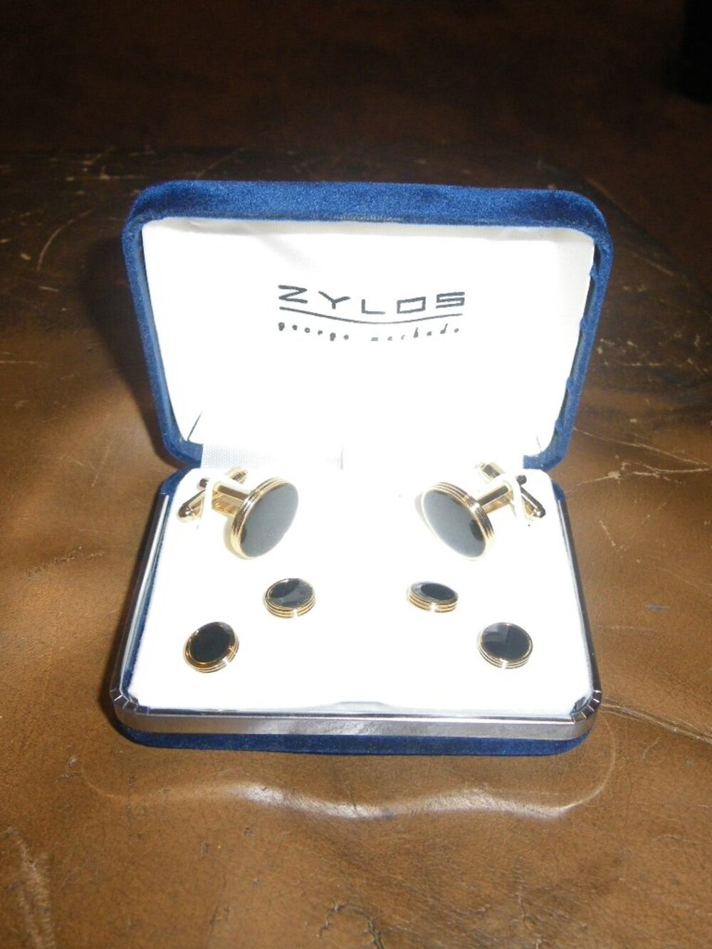 Zylos George Machado Gold Tone & Onyx Cufflinks w/ Tux Shirt Studs New in Box